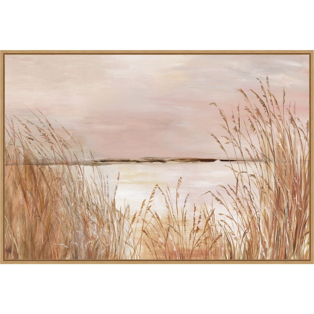 Golden Pink Beach by Allison Pearce 33-in. W x 23-in. H. Canvas Wall Art Print Framed in Natural